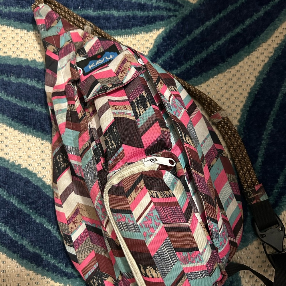 KAVU Rope Sling Bag - Pink, Brown, and Teal